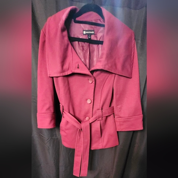 Valerie Bertinelli Jackets & Blazers - Women's Burgundy Belted Jacket‎